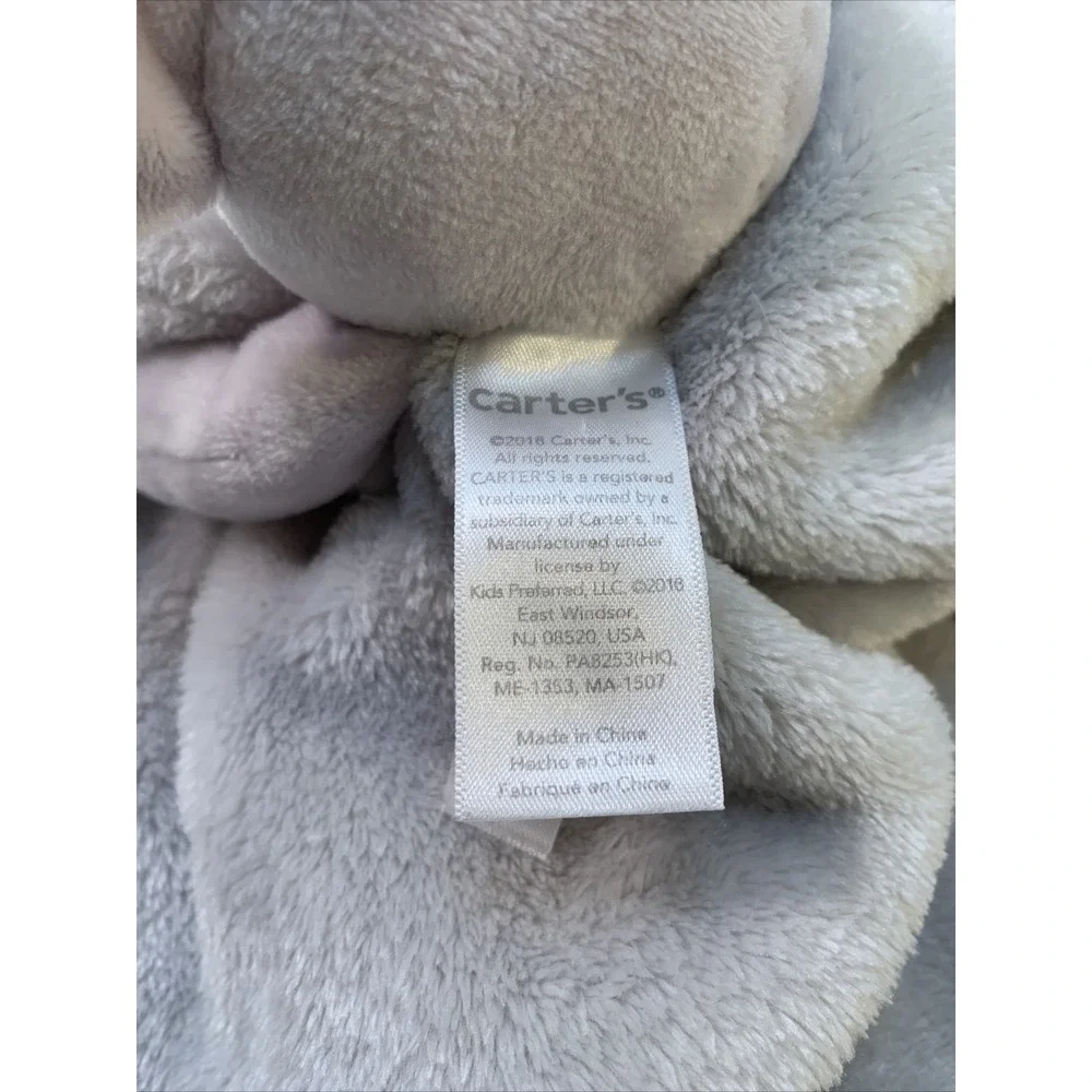 Carters Grey Gray Elephant Security Blanket Soft Velour Satin Baby Lovey Toy‎